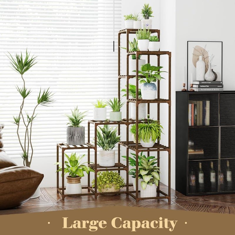 Bamworld 55“ Tall Plant Stand Indoor Outdoor Corner Plant Shelves Wood Plant Holder for Living Room Flower Stand Plant Rack for Multiple Plants Living Room Patio Balcony Garden - Image 2